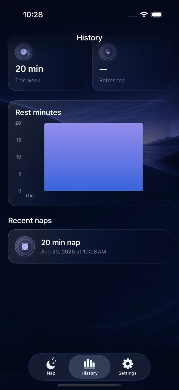 PowerNapTime private nap history screen